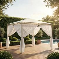 Pavillon carré en acier de luxe moderne, avec toit en tissu et base fixe avec trous de fixation pour jardin, patio et extérieur – Direct Usine