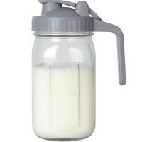 Pichet à lait en verre sodocalcique de 32 oz avec couvercle à rabat et bec verseur, type Mason Jar ; Scellable, avec logo, pratique pour les formules fraîches et les bouteilles d'eau