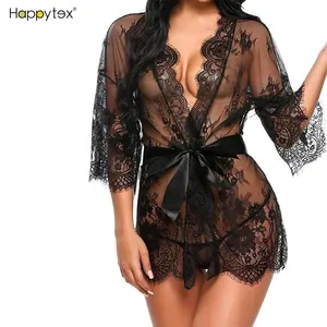 Kimono in pizzo da donna intimo maglia camicia da notte abito in pizzo trasparente morbido abbigliamento per la casa indumenti da notte prezzo economico alta qualità - Product Image 5