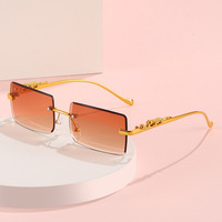 Nouveau Rectangle lunettes de soleil sans monture nuances mode léopard forme métal cadre océan lentille lunettes de soleil pour femmes hommes