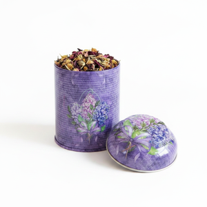 Boîte en métal ronde Kontensan EF08028 90x110mm - 0,6L avec couvercle en dôme - Fleur violette - Accessoires pour café et thé - Turquie - Product Image 2