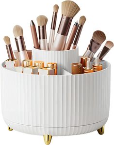 360 Rotating <b>Makeup</b> Brush Holder Cosmetic Brushes Organizer with 5 Slots for for Cosmetics Bathroom - Product Image 5