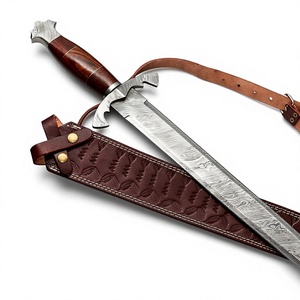 Espadas Vikingas y Medievales de Acero de Damasco Personalizadas, con Punta de Lanza Recta y Hoja Larga, con Funda de Cuero para Exhibición - Product Image 2