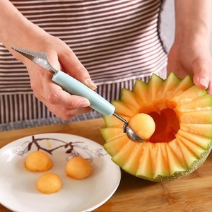 Cuillère à fruits multifonctionnelle, couteau ondulé à double tête en acier inoxydable pour servir le melon et la crème glacée, ensemble de 3 pièces - Product Image 2