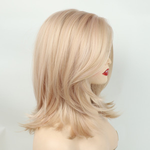 Nouvelles perruques de longueur moyenne pour femmes pas chères perruques de couverture de tête en fibre chimique rose blonde - Product Image 3