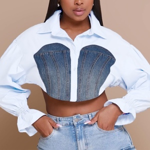 Camisa de Moda para Mujer, Estilo Informal, con Mangas Acampanadas y Detalles en Mezclilla, Diseño Personalizado para Otoño - Product Image 3