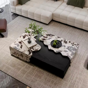 Centro de mesa de centro Rectangular negro de madera de mármol de lujo moderno para 2 cajones sala de estar hogar diseño de muebles multifunción - Product Image 6
