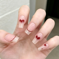 Lot de 24 faux ongles en forme de cœur de la Saint-Valentin, à presser, forme cercueil moyenne, en ABS, pré-conçus, application sur les doigts, marque privée OEM