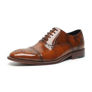 Chaussures en cuir Oxford pour hommes, trois pièces, en cuir véritable, style britannique, gravées, chaussures formelles d'affaires, chaussures de soirée - Product Image 6