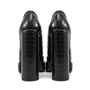 Zapatos de mujer con cadena de cocodrilo negra, plataforma de dos capas y tacón de bloque sexy. - Product Image 2