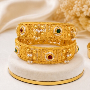 Zyvory 925 Silver Antique Bangles Traditional Designer <b>Kada</b> Bracelet Set for Women Wedding Jewelry 50g Hall Mark HUID Certified - Product Image 4