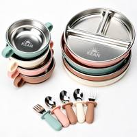 Ensemble de vaisselle pour bébé en acier inoxydable 304 et silicone, personnalisable, avec assiette divisée à ventouse, pour tout-petits, compatible lave-vaisselle