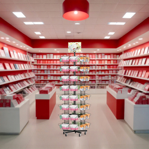 8 tầng quay dây kim loại khăn ăn đứng Khăn ăn CD bưu thiếp chủ hiển thị màu đen 64 túi xoay giá - Product Image 1