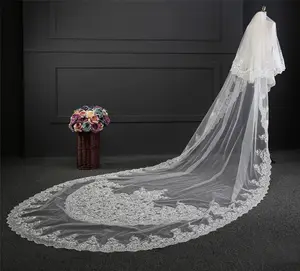 欧洲复古Sotf薄纱3.5米优雅两层蕾丝Egde婚礼配饰新娘面纱