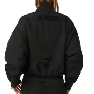 Winter Bomber Leather Jacket Women Cropped Embroidery Jacket Custom Logo PU Leather Jackets For Ladies
