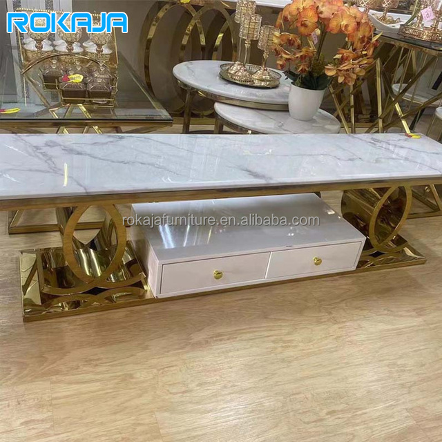 Marble Gold Stainless Steel TV Stand High-End Quality Silver Bright Classic TV Stand Villa New Design Living Room TV Stand