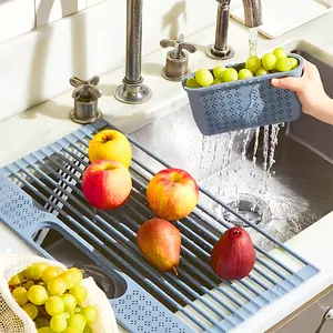 Roll Up Kitchen Stainless Steel Plastic Drainer Folding Dish Drying Sink Rack Over The Sink