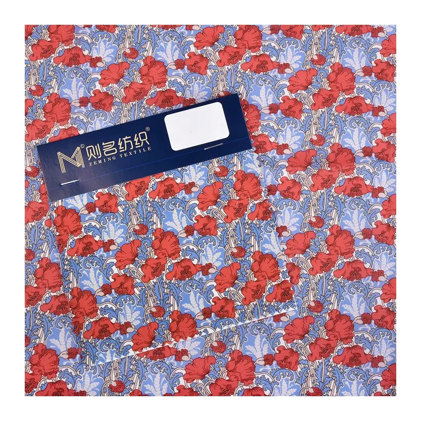 قماش قطني مطبوع مطبوع رقميًا على شكل وردة حمراء مطبوعة على شكل ليبرتي لندن لتغطية الفساتين