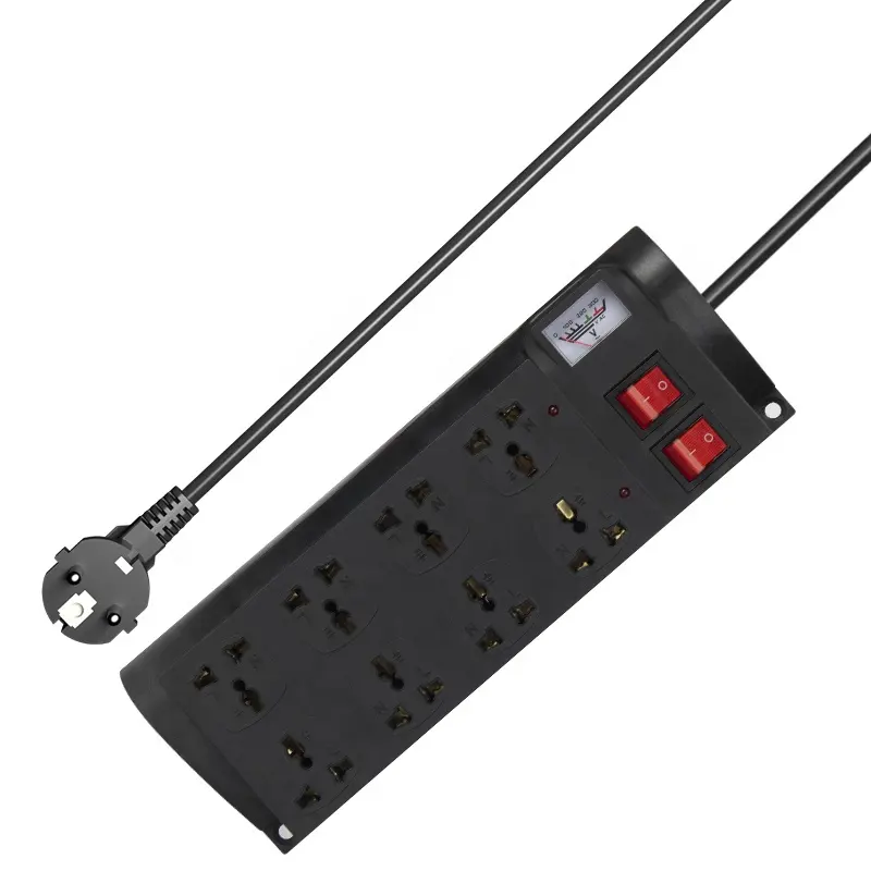 Ethiopië Hot Koop Black Extension Board Socket Universele Aansluiting Met Schakelaar 8 Outlets Multi Plug Elektrische Power Strip