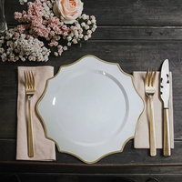 Assiette de présentation en plastique classique de luxe avec bordure dorée blanche - Assiettes élégantes pour mariage et fête 100 pièces Motif personnalisé pour la décoration de la maison