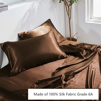 Parure de lit de luxe en pure soie de mûrier 100 %, drap-housse et drap plat pour couvre-lit en soie