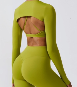 Haute qualité à manches longues Blouse Yoga débardeur violet <span class=keywords><strong>haut</strong></span> court Silm Fit Ultra doux élastique 4 voies Stretch évider croix sangle <span class=keywords><strong>dos</strong></span> - Product Image 3