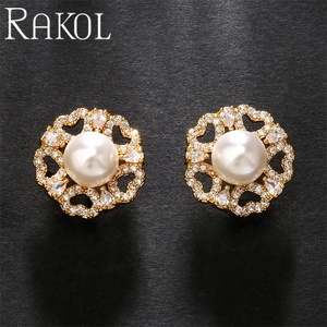 RAKOL EP5295 New Arrival Real Gold Plated Zircon Fashion Daily Use Round Freshwater Pearl Earrings - Product Image 6