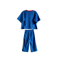Ensemble 2 pièces pour enfants en tissu éponge de coton, haut à manches courtes avec blocs de couleur et pantalon droit à rayures latérales