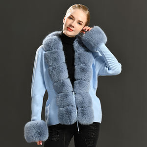 Cardigan tricoté en cachemire pour femme, manches longues, col en fourrure, décontracté, tricot, à la mode, collection - Product Image 3