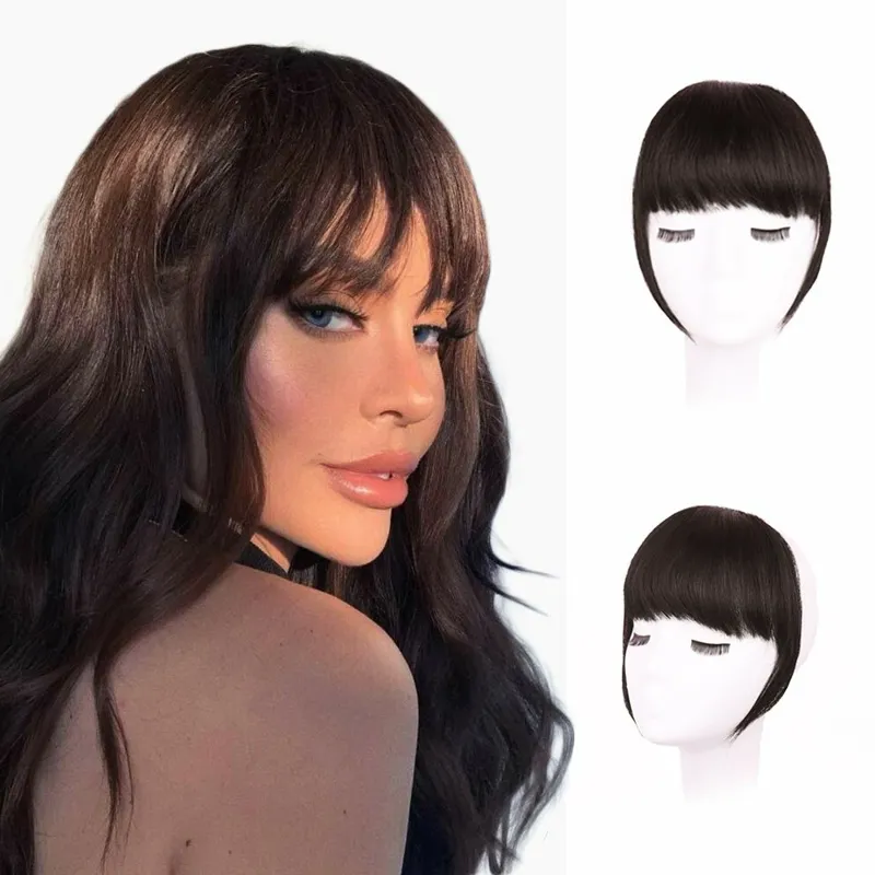 Wholesale 100% Real Human Hair Blonde Curly Wispy Bangs Fringe Clip On Air Bangs Flat Neat Bangs Hair Extension for Women