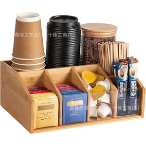 Wooden Storage <b>Box</b> Multi Compartment Office Desktop Organizer Solid Wood Rectangle Shape For Coffee <b>Tea</b> Supplies - Product Image 5