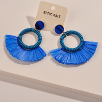 Pendientes de Aleación de Zinc con Flecos de Crochet Estilo Boho, Juego de Joyería Vintage con Borlas Largas Hechas a Mano, Unisex