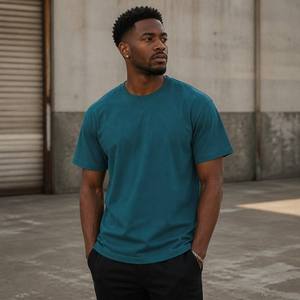 Camiseta de Manga Corta para Hombre, Cuello Redondo, 100% Algodón, Tejido de Punto, 300g, Transpirable, Lisa, de Color Sólido, Corte Regular, Informal - Product Image 1