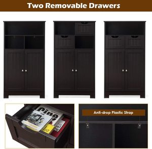 Armoire de sol de salle de bain en bois avec étagère ouverte, 2 portes, 2 tiroirs réglables, armoire de rangement pour cuisine, salon - Product Image 2