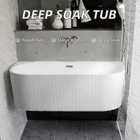 Baignoire autoportante ovale moderne en acrylique blanc CE, profonde, en surface solide brillante, avec drain, pour usage intérieur hôtelier, avec fonction remous et air.