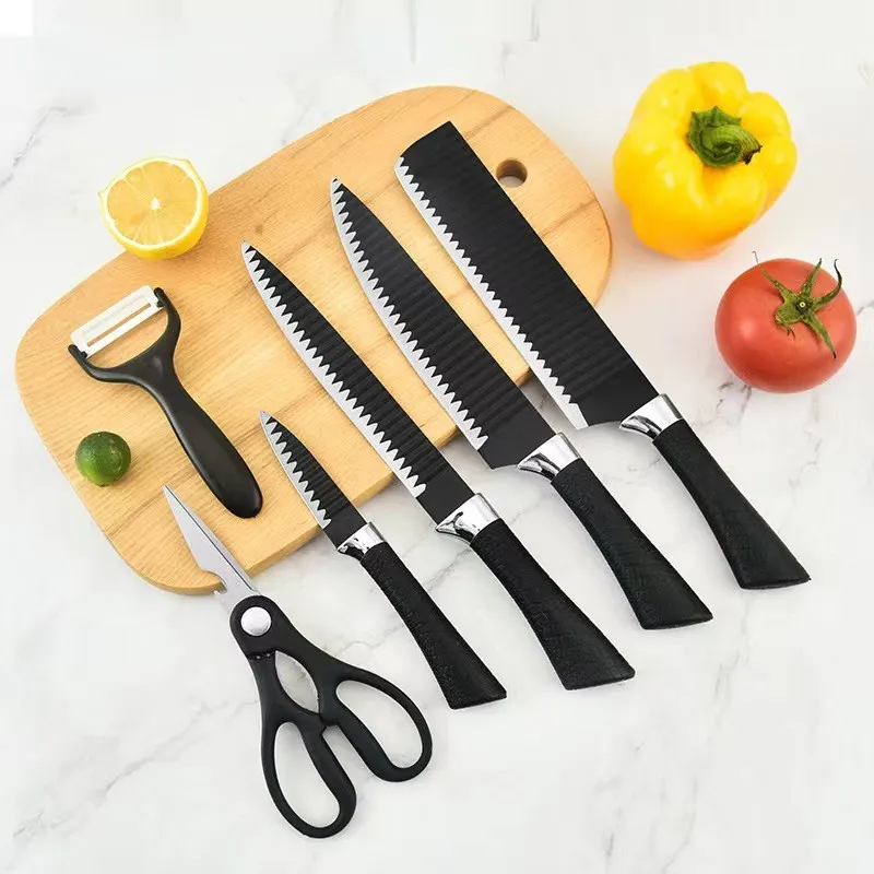 2022 NEW Hot Sales 6pcs stainless steel Non-Stick Coating Black Kitchen Knife Set Gift Box Knives