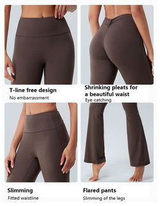 XW-TM0142 New Nude No imbarazzo pieghe termoretraibili vita alta Hip Lift Running Rose stretto Yoga Leggings pantaloni svasati - Product Image 3