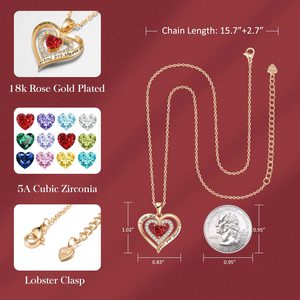 Collar de Plata de Ley 925 con Baño de Oro Rosa y Granate Simulado, Piedra de Nacimiento de Enero, con Corazón y Circonitas Blancas, Joyería Fina para Mujer - Product Image 3