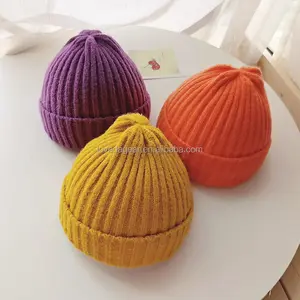 Chapeau d'hiver en crochet de couleur bonbon solide pour enfants Chapeau de famille pour enfants Chapeau pour filles Bonnet pour tout-petits Bonnets pour bébés