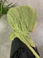Zifeng OEM Foulard pour femme du Moyen-Orient en dentelle, maille, orné de perles et de strass, style Hui, avec lanières en gaze