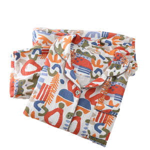 Conjunto de Pijama de Manga Larga 100% Algodón para Mujer, Estampado, Transpirable, Informal, con Botones, Tejido de Alta Calidad - Product Image 1