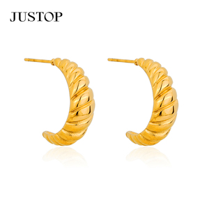 JUSTOP Gold Plated Hoop Earrings Women's Trendy Twist Design Everyday Wear Jewelry - Product Image 1
