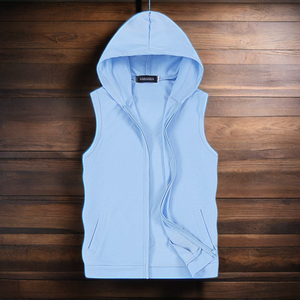 <span class=keywords><strong>Chaqueta</strong></span> con capucha sin mangas para <span class=keywords><strong>hombre</strong></span> de verano 2025 Color puro en azul, negro, blanco, gris, moda informal, estampado de tela de algodón - Product Image 1