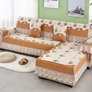 Housse de canapé en forme de U florale, couverture complète en coton, amovible, ensemble de coussins de siège pour salon avec broderie - Product Image 1