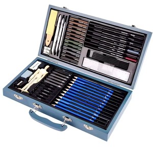MQCOLOR – Kit <span class=keywords><strong>de</strong></span> 60 crayons fusain bleus et règle en bois, outils <span class=keywords><strong>de</strong></span> croquis certifiés pour aquarelle/gouache/acrylique, le plus vendu - Product Image 1
