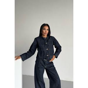 Jeans de Mezclilla Azul Marino de Corte Holgado para Mujer, Pierna Ancha, Cintura Alta, con Lazos para Cinturón y Bolsillos, Talla S - Product Image 3