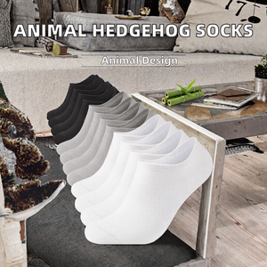Chaussettes fines antidérapantes en coton pour femmes et hommes, motif hérisson, collection automne, fantaisie et amusantes, vente en gros - Product Image 2