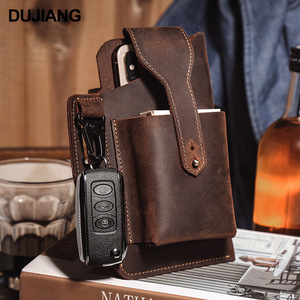 Dujiang Genuine <b>Leather</b> Phone Bag Men Vertical Multifunctional Belt Waist Bag With <b>Key</b> <b>Chain</b> Holder - Product Image 2