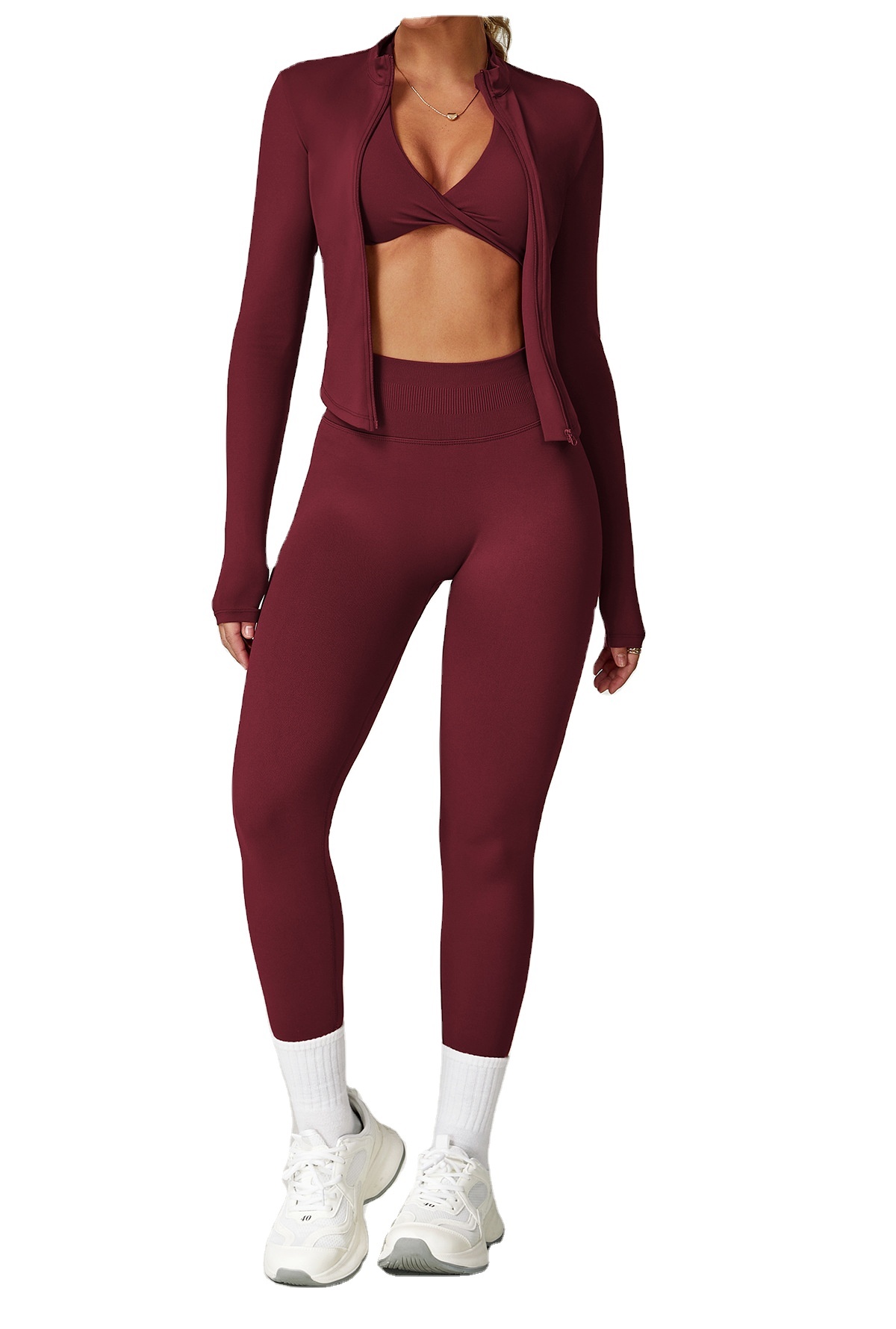 Zip-Up Activewear Set (LJ-8503): back view showing construction, seams and support