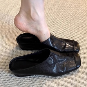 Nuevas Pantuflas Retro con Punta Cubierta, Sandalias Elevadas de Cuero Genuino, Estilo Francés, para Uso en Exteriores - Product Image 4